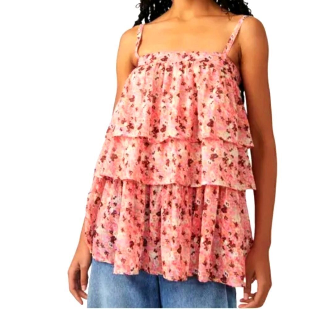 NWOT Free People pink floral tiered top